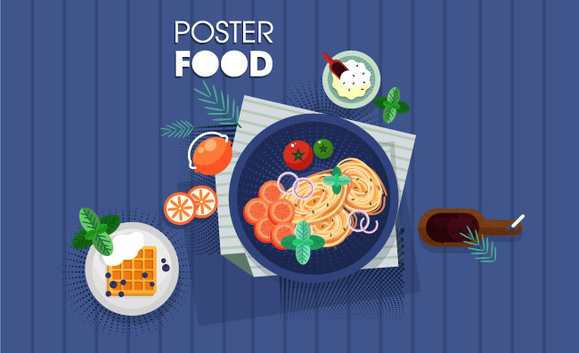砂锅面食品海报模板彩色经典平面配料素描