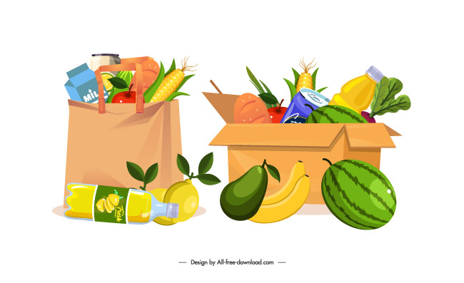 食品购物包装袋纸袋纸箱里的果蔬元素
