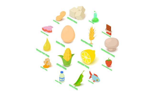 食物矢量图标等距插图防过敏食物样式