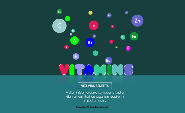 矢量彩色小球不同维生素能量