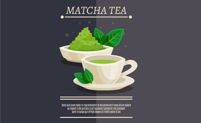 矢量抹茶粉末茶壶杯子点心