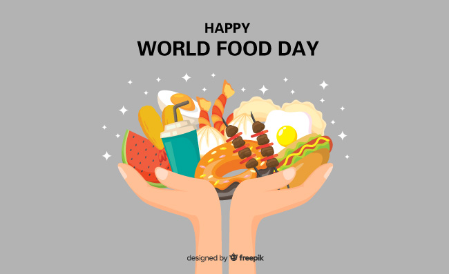 世界粮食日捧起食物的手臂矢量图