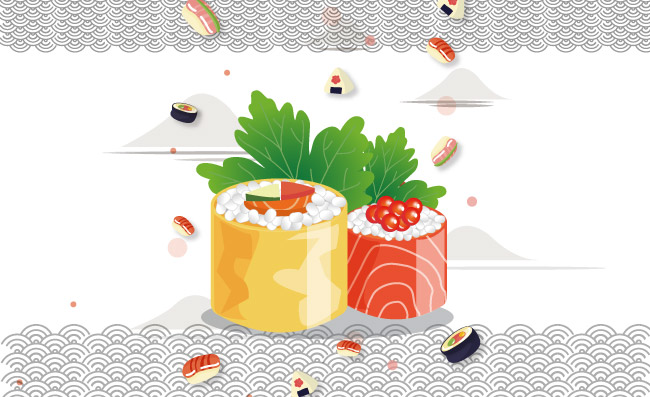 手绘寿司美食日式料理插画
