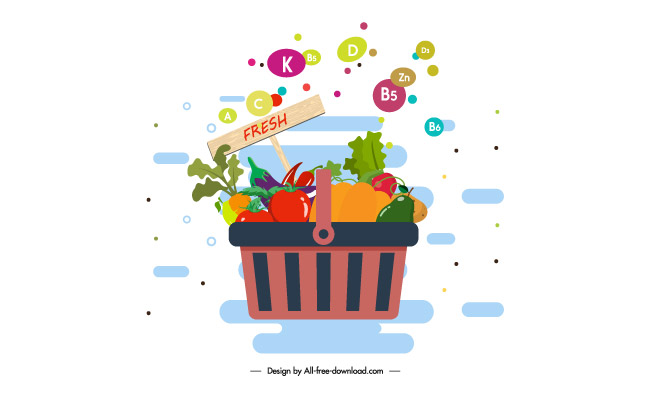 蔬菜购物篮彩色蔬菜水果图标装饰