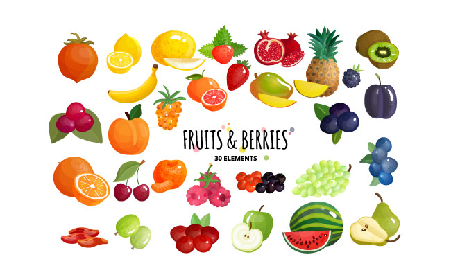 水果浆果新鲜农贸市场混合丰富多彩的水果矢量