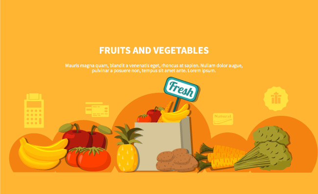 水果蔬菜食品超市水果杂货店背景矢量图