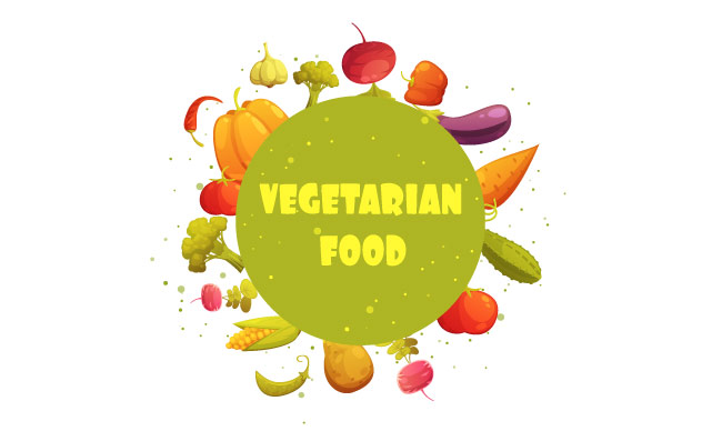 素食食品蔬菜饮食新鲜蔬菜卡通复古风格矢量图