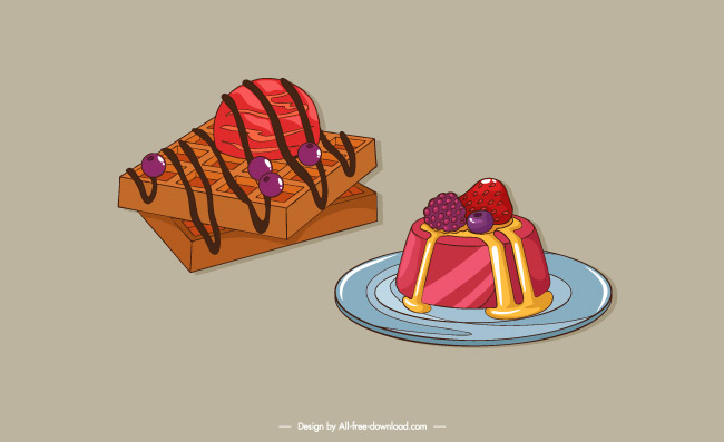 甜点彩色蛋糕素描