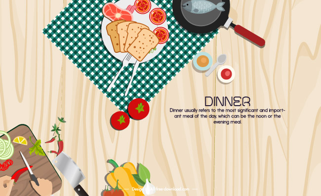 晚餐海报膳食插图水果蔬菜矢量