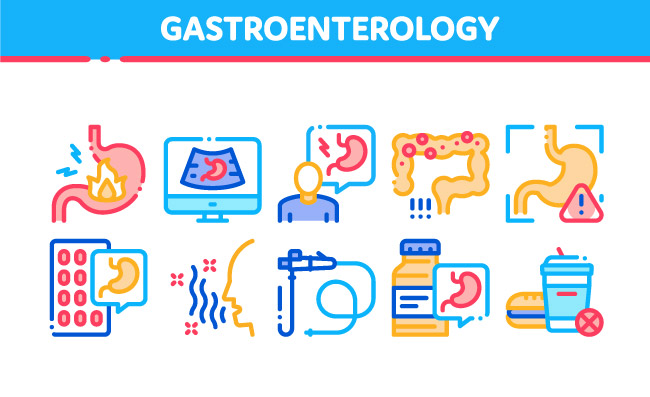 消化内科胃痛不健康肠胃病学插图矢量