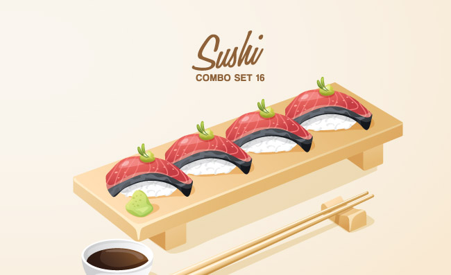 写实美食寿司卡通矢量图