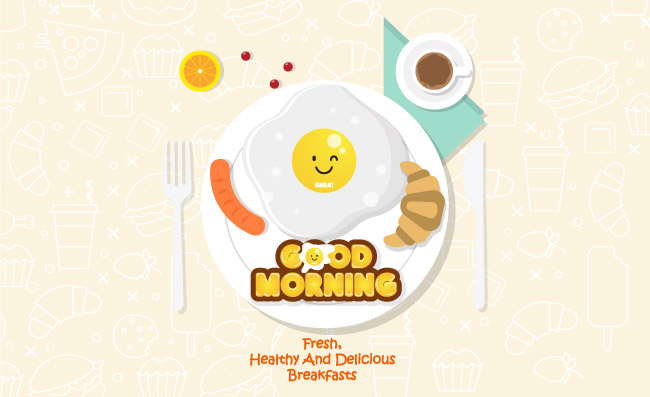 早餐餐具风格化食物图标装饰