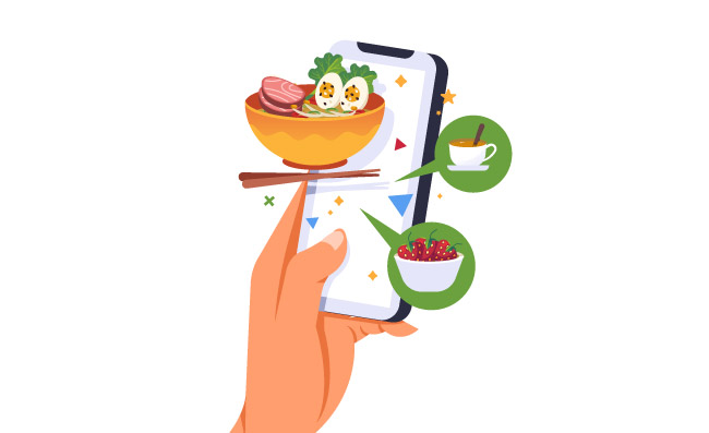 智能手机食品订购应用程序美食素描