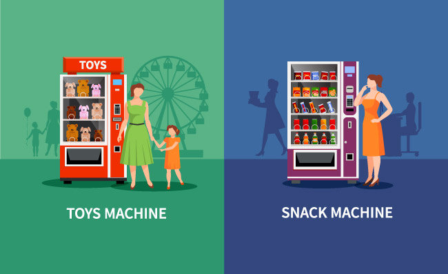 自动售货机自动贩卖机玩具零食矢量图