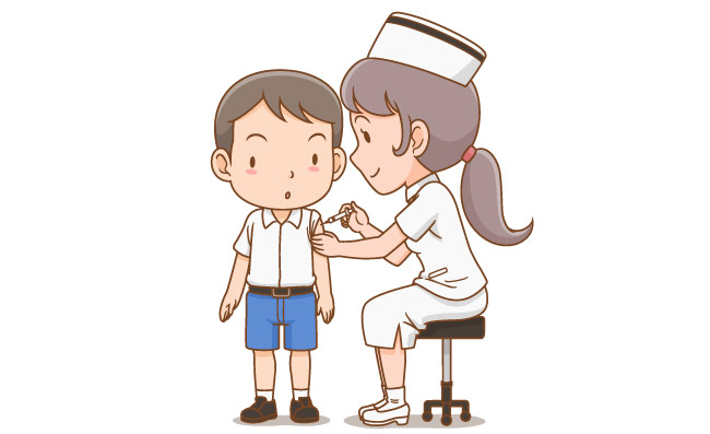 手绘医生给小朋友打疫苗插画