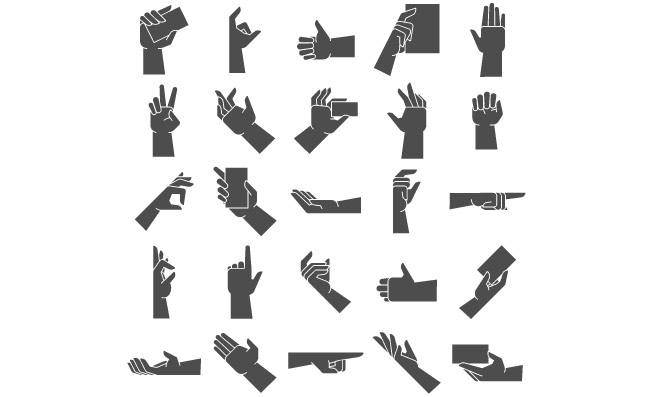 手势剪影指向手势给极少数和举行手中打手势情感手掌通讯或黑手手指姿势传染媒介象被隔绝的例证集合手势剪影