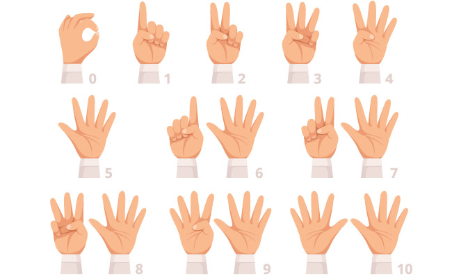 手势数字人的手掌和手指显示不同的数字矢量卡通插画手势人的手