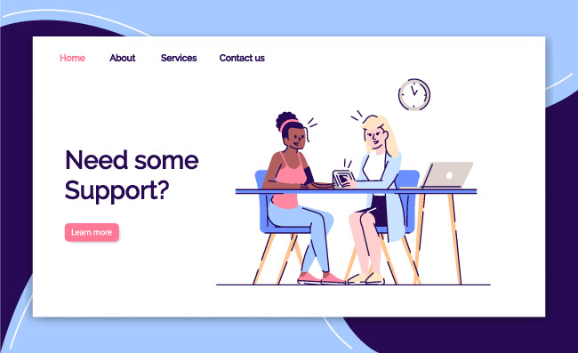 需要一些支持登陆页面矢量模板卫生保健的网站界面想法与平面插图治疗师咨询主页布局女孩在医生的web横幅，网页卡通概念