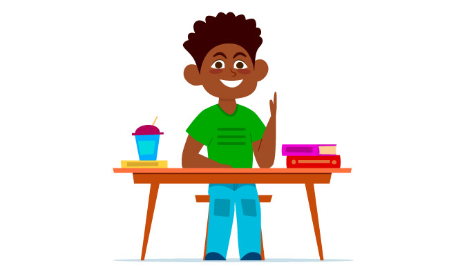 学校书桌的不同种族的男孩在教室微笑的孩子坐与书的椅子类的愉快的非洲学生,学习教训教育概念平的动画片传染媒介隔绝了字符多种族的男孩在教室里的课桌
