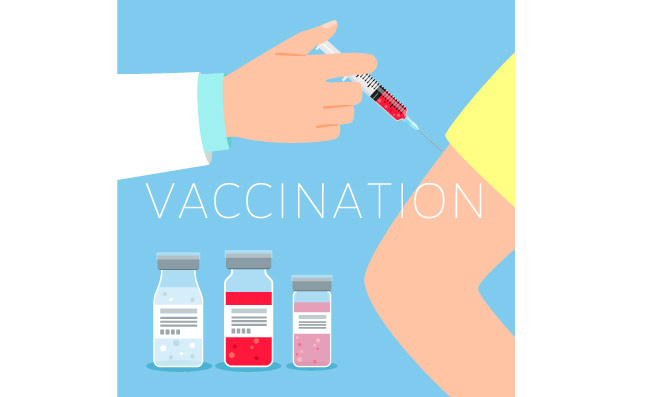 疫苗接种概念传染媒介例证用医生和耐心手和医学疫苗接种概念图