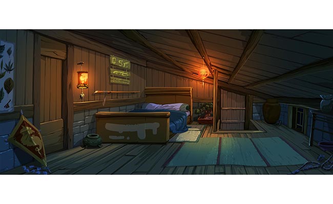 夜晚木屋室内的木床睡觉的地方动画背景素材