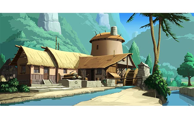 世外桃源隐居房屋建筑手绘CG动画背景素材