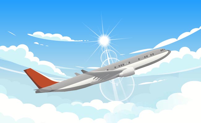 晴空万里客机飞机飞过的动画模板