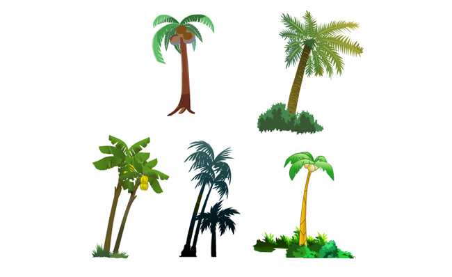 热带植物椰子树香蕉树手绘二维植被素材