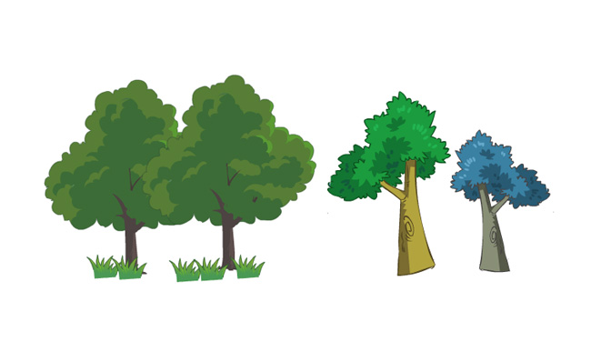 木头树木手绘二维卡通植物道具素材