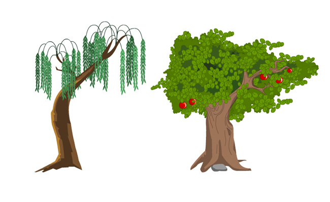 柳树苹果树植物大树二维动画道具素材