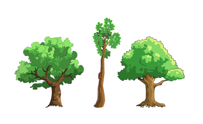 大树植物手绘二维动画道具素材