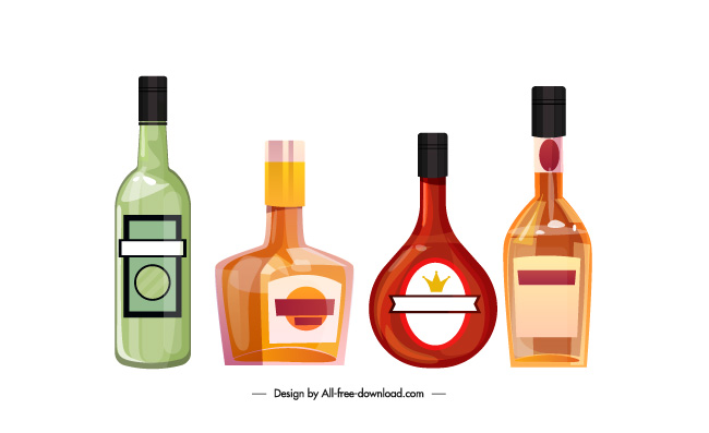 酒瓶图标彩色平面形状素描