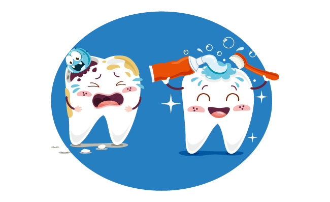 保护牙齿卫生和坏到的牙齿卡通元素