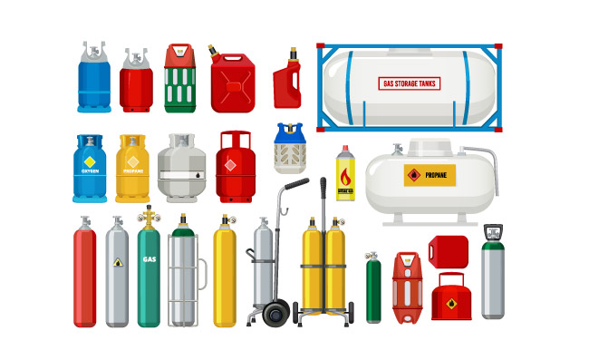 丙烷罐气体危险氧气或丙烷矢量带阀门的气瓶气罐