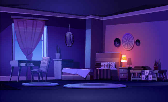波西米亚风格夜晚卧室内饰灯光场景