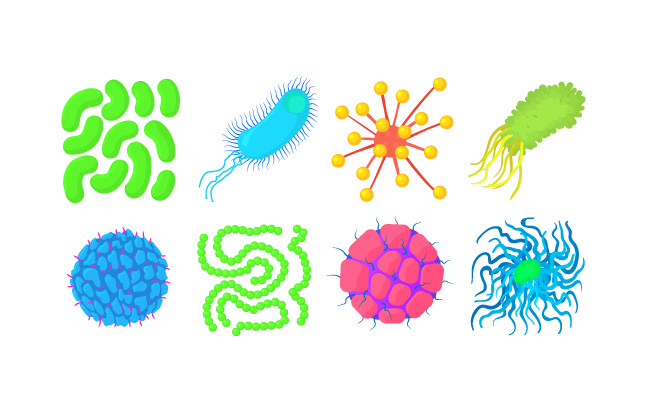 彩色卡通病毒细菌元素图标