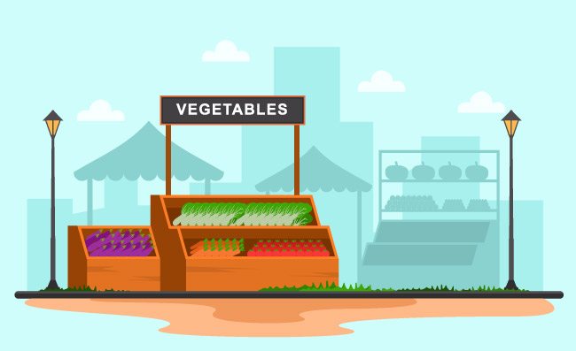 城市插图中的健康水果蔬菜店摊位杂货店图片