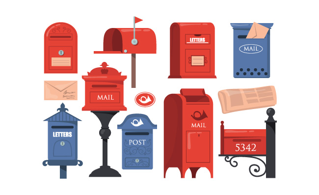传统信箱红色和蓝色老式邮箱矢量素材
