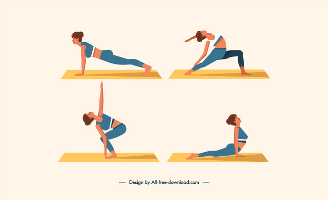 锻炼女人卡通人物瑜伽手势图标