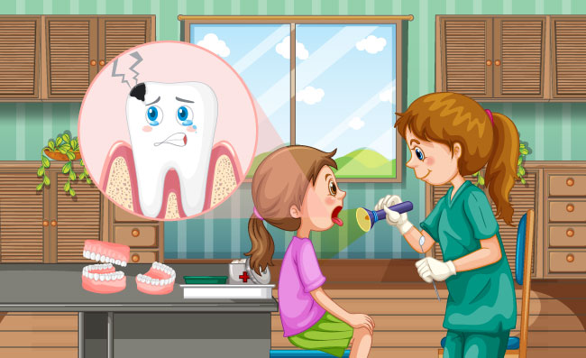 儿童牙医牙齿检查办公室牙齿模具损坏的卡通牙齿