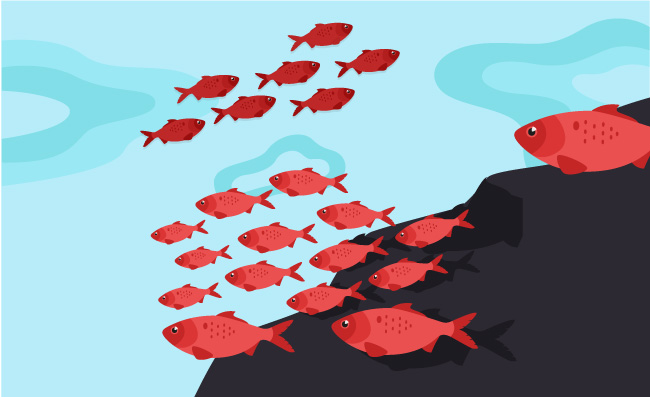 创意海底红色鱼群矢量素材图