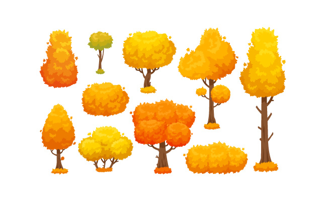秋天黄叶植物树卡通春季秋季素材图片