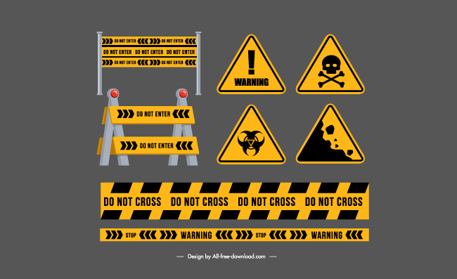 道路工作矢量标志素材道路黄色形状警告