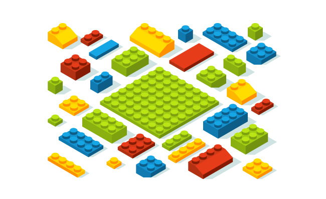 等距不同颜色立方体砖块3d玩具几何塑料积木素材