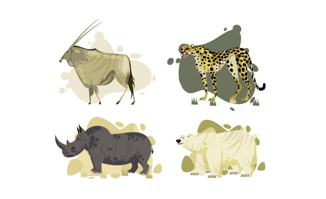 动物豹子犀牛羚羊北极熊卡通素材图片