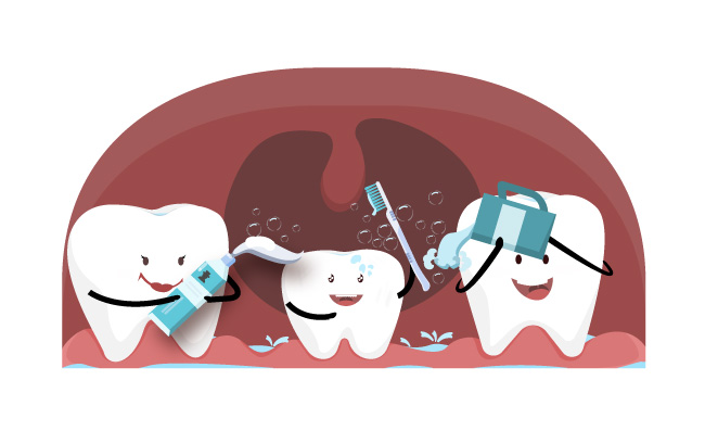 矢量刷牙步骤口腔卫生保健牙齿卡通形象矢量插图