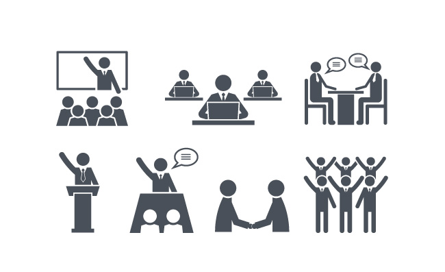 矢量团队合作商务人士网络会议人群或小组训练插图图标