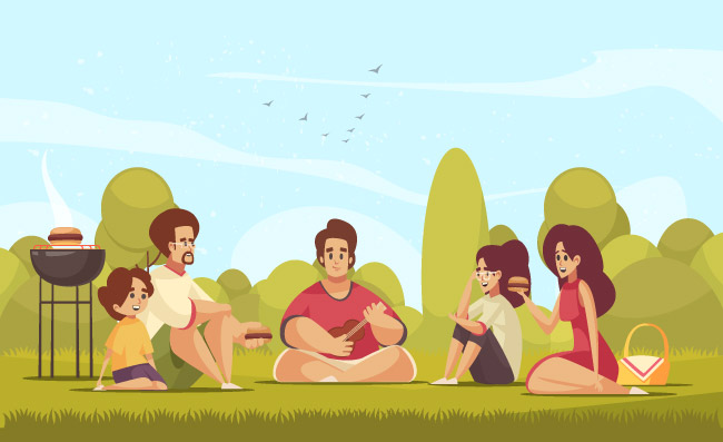 和朋友一起野炊野餐自然插图