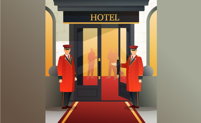 红色制服的门卫高级酒店迎宾旅馆插图