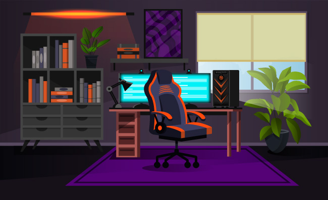 房间装饰游戏电脑转椅盆栽